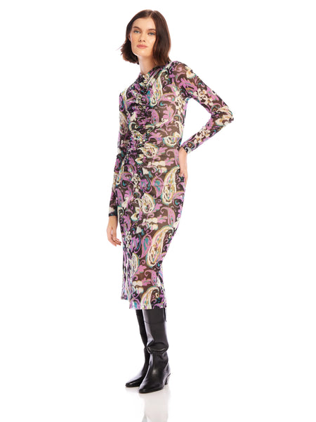 Selena Ruched Midi Dress - Paisley