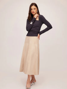 Blythe Faux Suede Midi Skirt - Almond