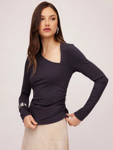 Shay Asymmetric Shirred Top - Granite