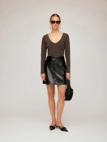 Britney Faux Patent Leather Mini Skirt - Black