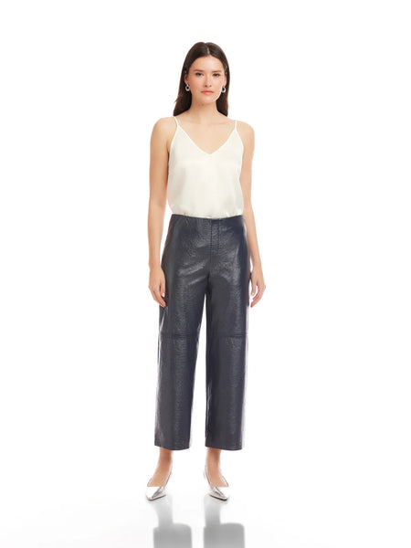 Faux Patent Leather Crop Pants - Navy