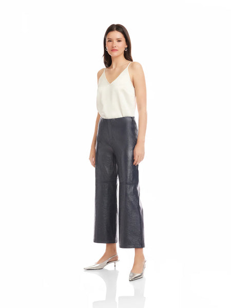Faux Patent Leather Crop Pants - Navy