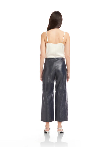 Faux Patent Leather Crop Pants - Navy
