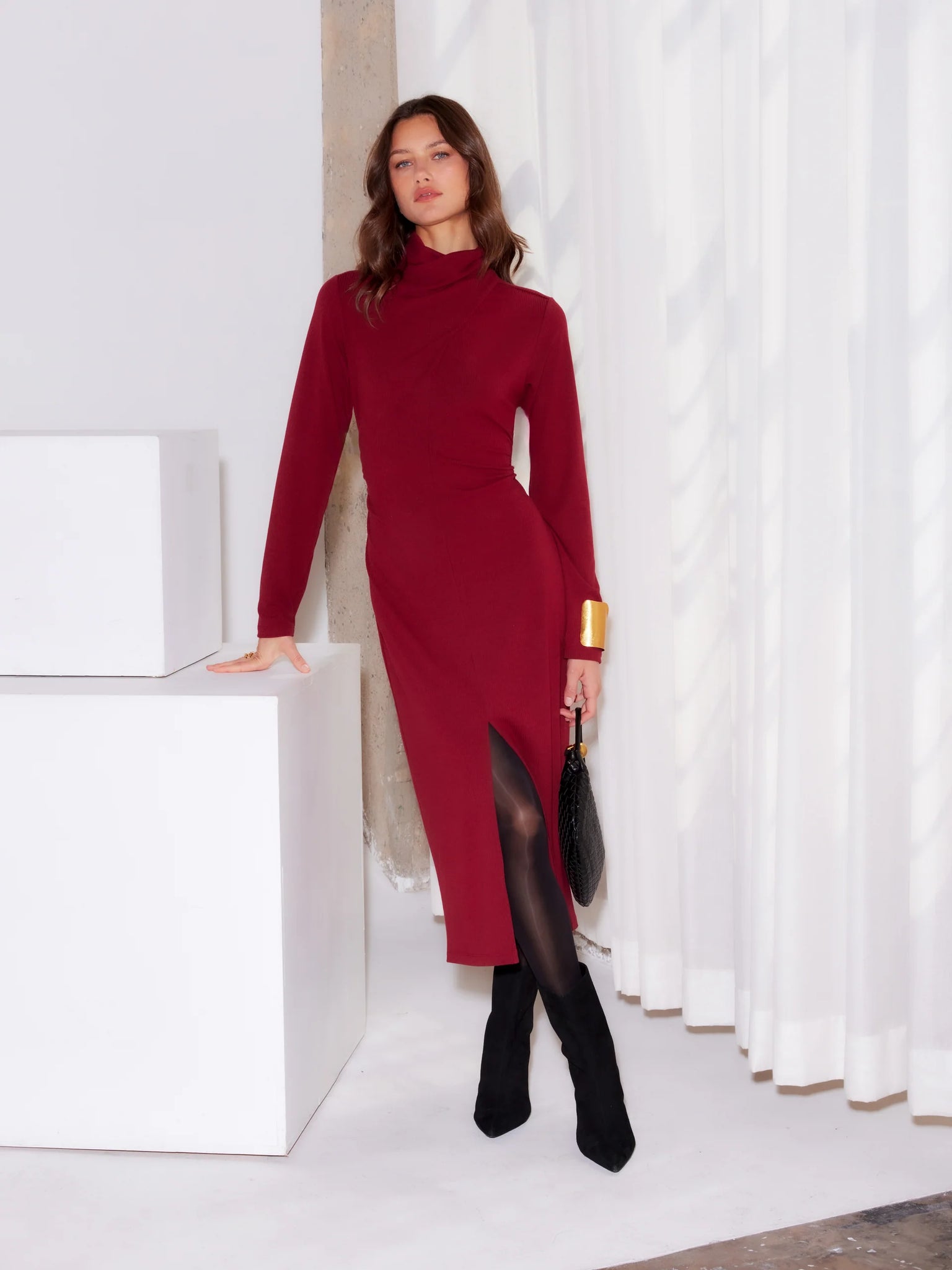 Tasha Turtleneck Midi Dress - Brick