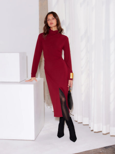 Tasha Turtleneck Midi Dress - Brick