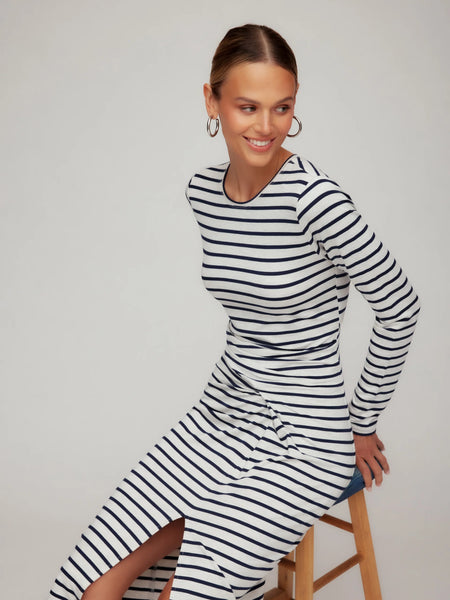 Sadie Side Drape Dress - Stripe
