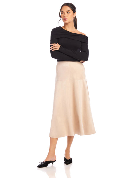 Blythe Faux Suede Midi Skirt - Almond