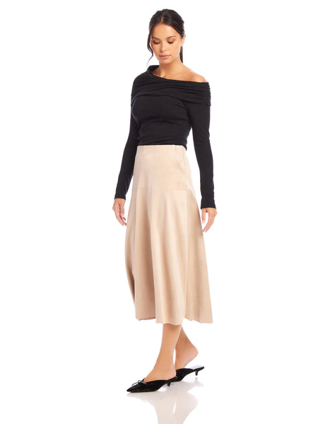 Blythe Faux Suede Midi Skirt - Almond