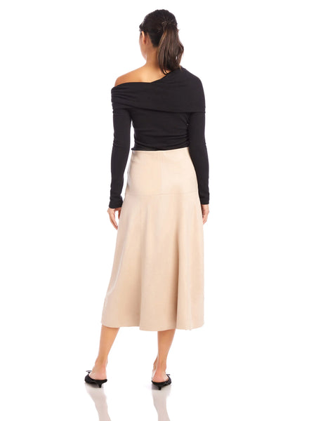 Blythe Faux Suede Midi Skirt - Almond