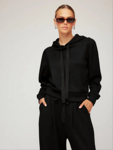 Nyri Pleat Sleeve Hoodie - Black