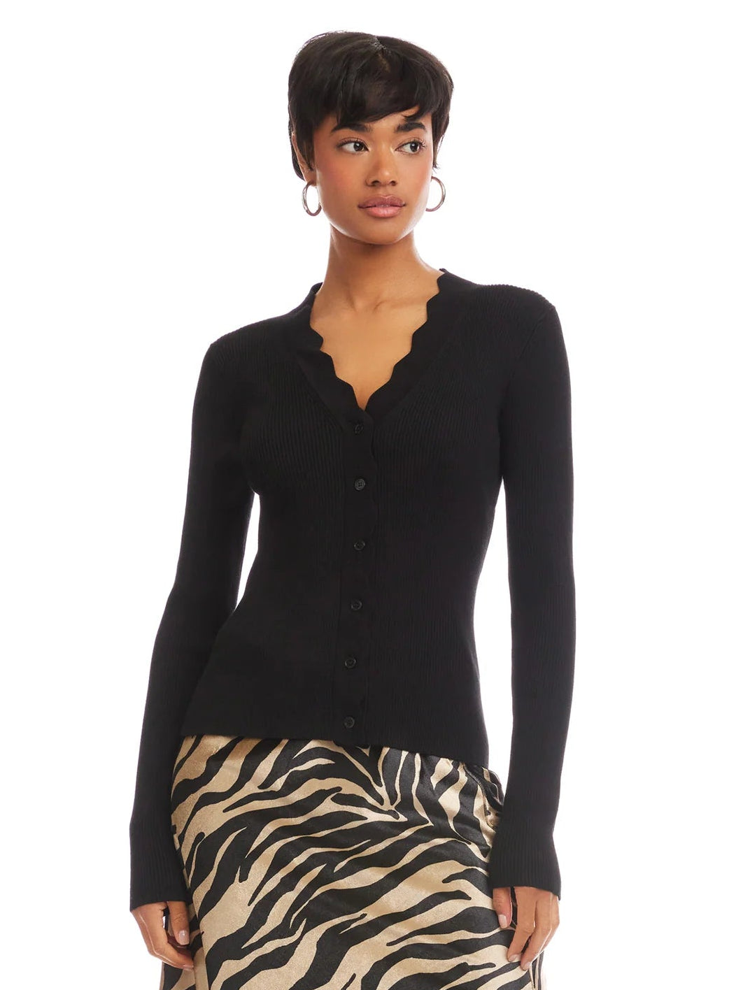 Bliss Scallop Edge Cardigan - Black