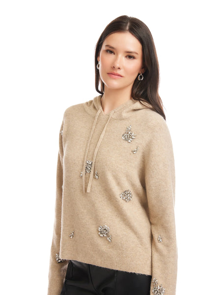 Krystal Embellished Hoodie - Heather Oatmeal