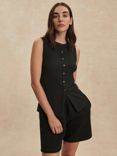 Latia Button Through Tank - Black