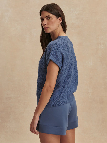 Manae Pointelle Knit Top - Bijou Blue