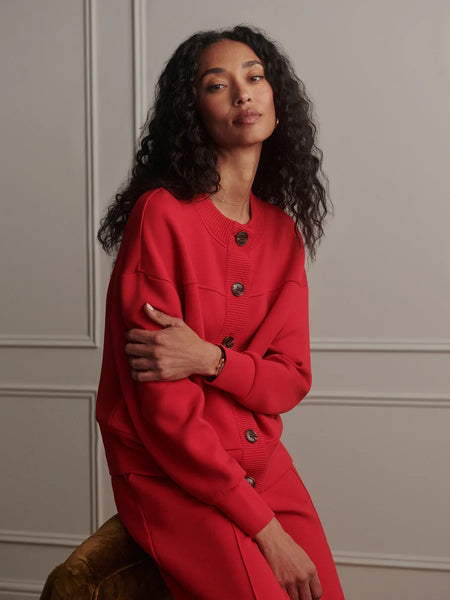 Olwen Button Front Sweat - Red Marl