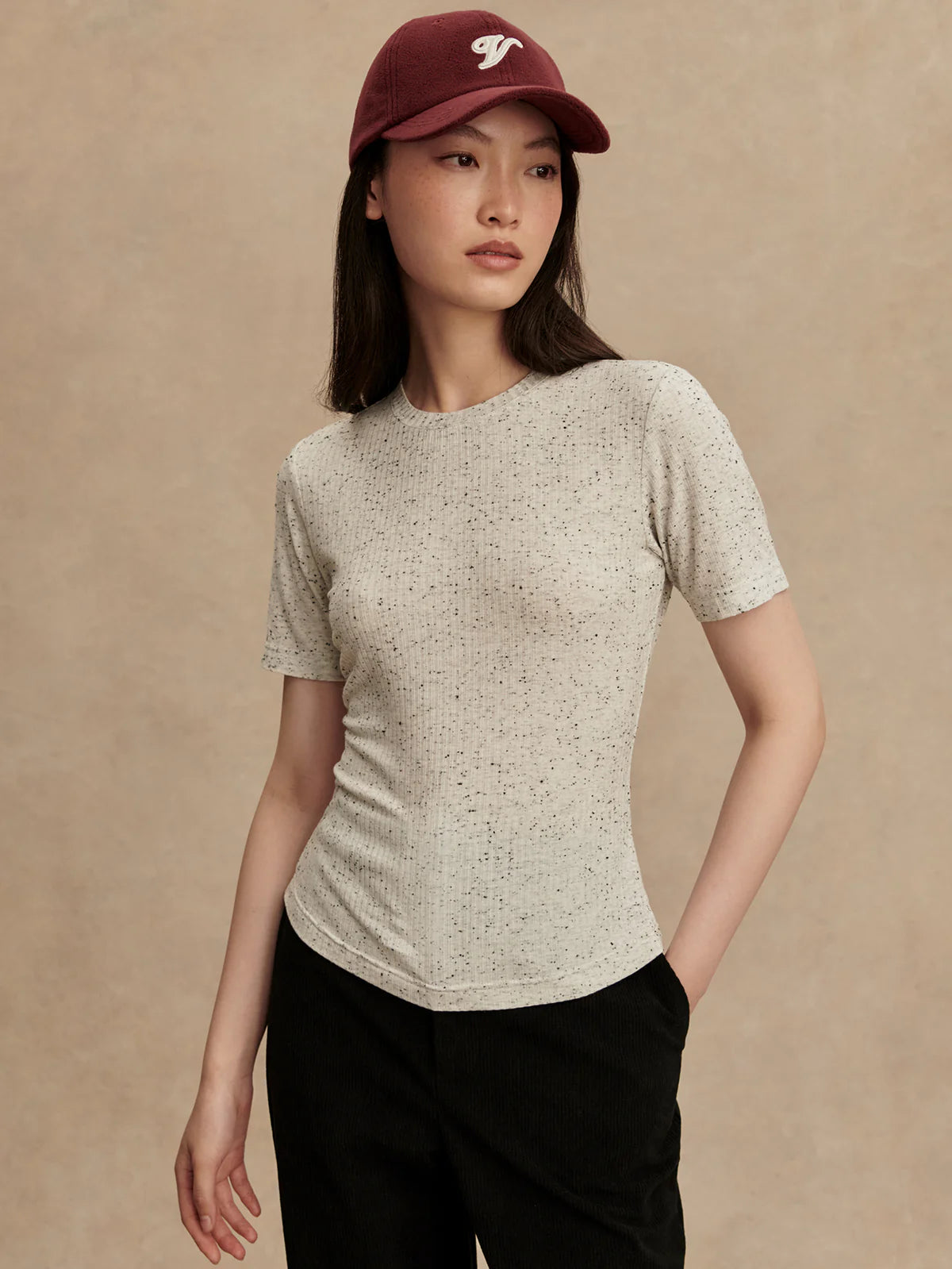 Katrina Fitted Tee - Egret/Black