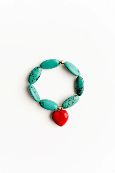 Dove Heart Bracelet - Turquoise/Red