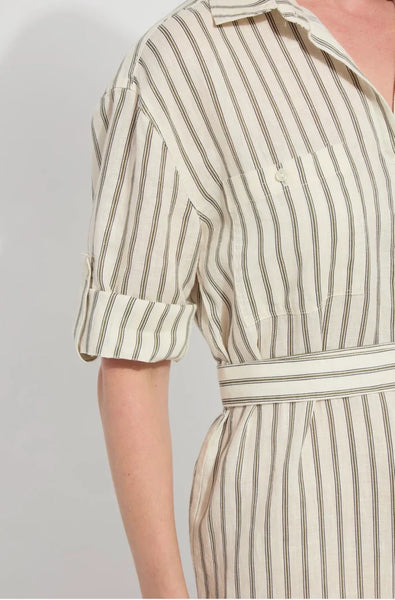 Juniper Linen Tunic Shirt Dress - Olive Grove Stripe