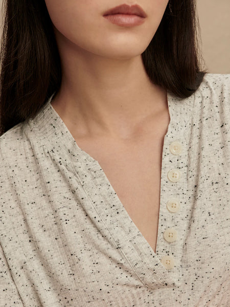 Odette Mock Placket Tee - Egret/Black