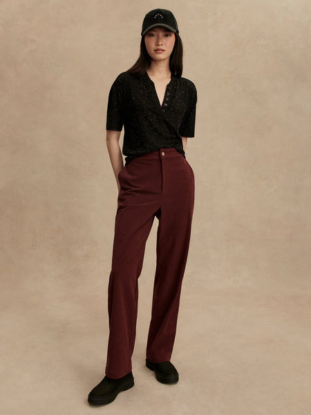 Odette Mock Placket Tee - Black/ Egret