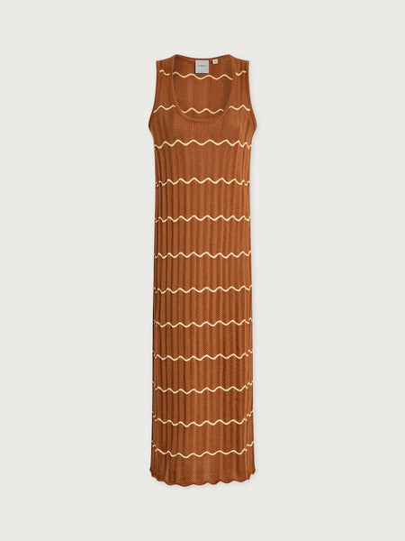 Yuna Scallop Knit Dress - Caramel Clay/Anise Flower