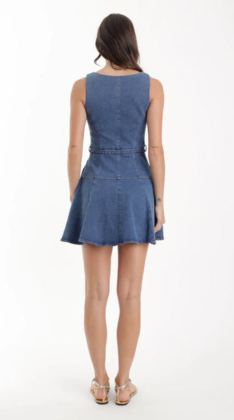 Lola Denim Mini Swing Dress - Blue