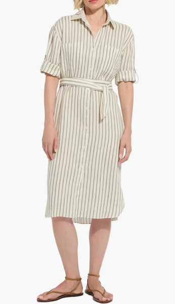 Juniper Linen Tunic Shirt Dress - Olive Grove Stripe