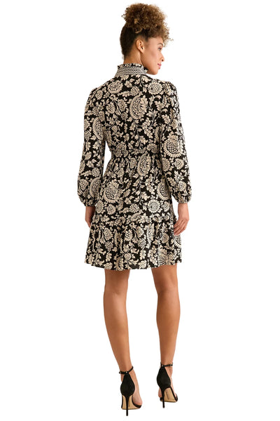 Smocked Waist Tiered Mini Dress - Black/Bone