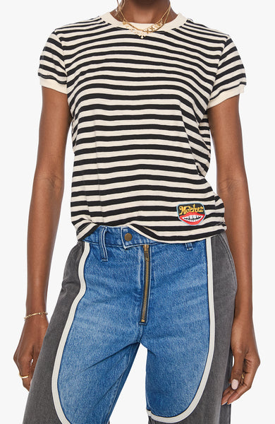 Boxy Goodie Goodie Tee - Black & Cream Stripe