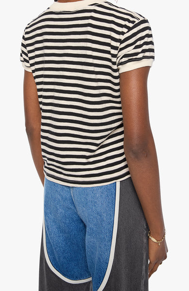 Boxy Goodie Goodie Tee - Black & Cream Stripe