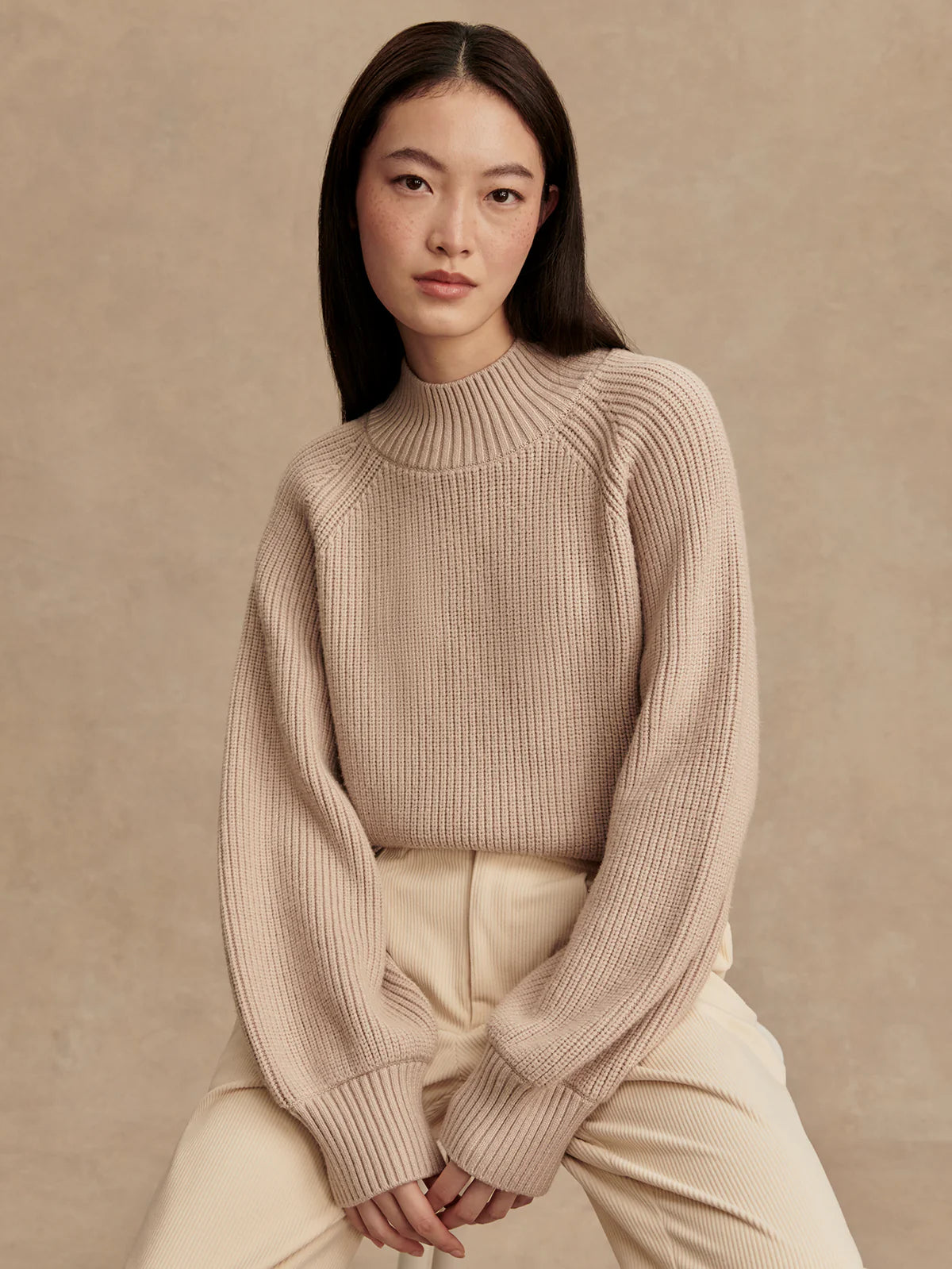 Martina High Neck Rib Knit - Cement