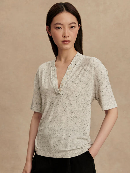 Odette Mock Placket Tee - Egret/Black