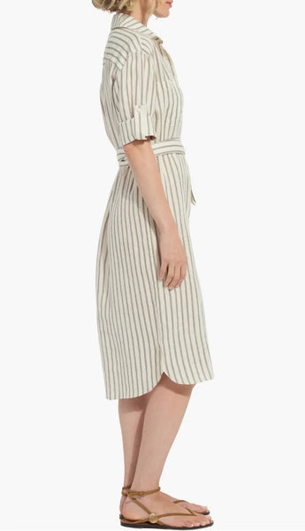Juniper Linen Tunic Shirt Dress - Olive Grove Stripe