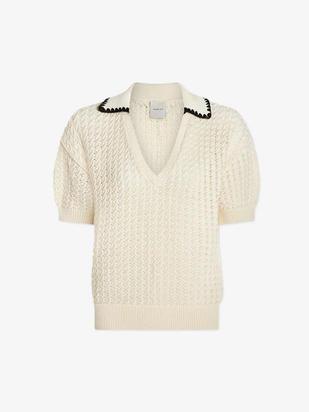 Monte V-Neck Knit Polo - Egret