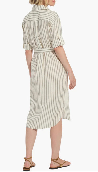 Juniper Linen Tunic Shirt Dress - Olive Grove Stripe