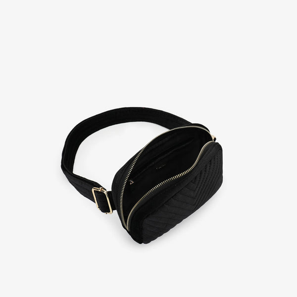 Aerin Velvet Quilted Belt Bag - Black