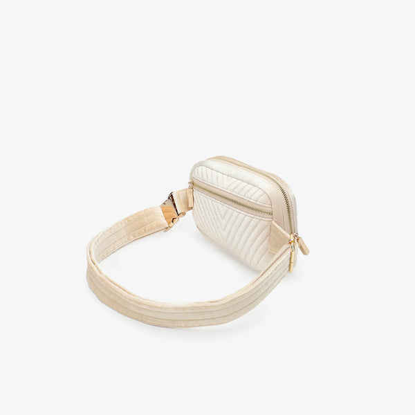 Aerin Velvet Quilted Belt Bag - Cream