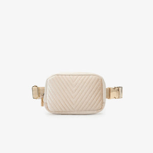 Aerin Velvet Quilted Belt Bag - Cream