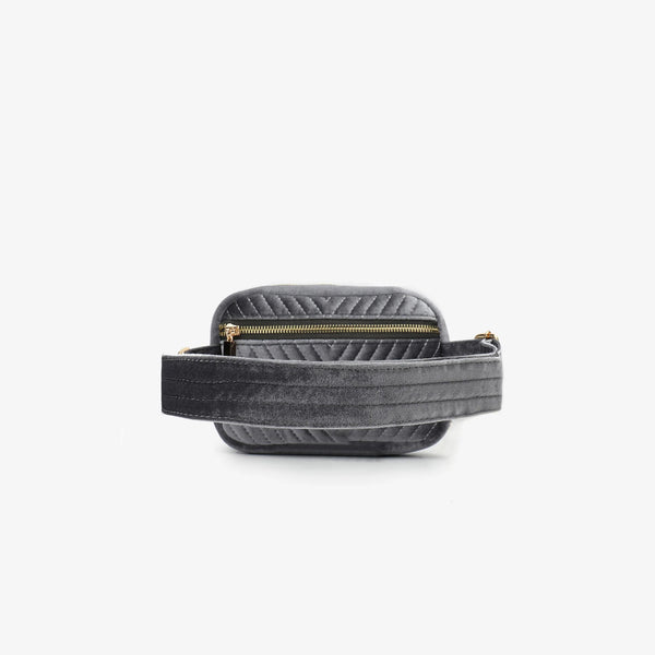 Aerin Velvet Quilted Belt Bag - Grey