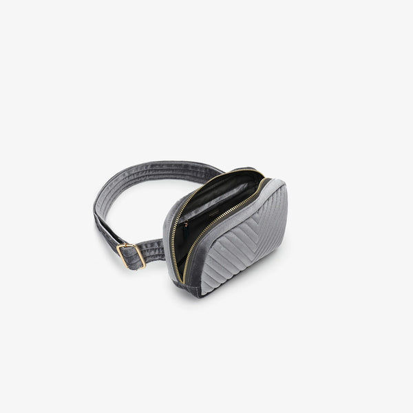 Aerin Velvet Quilted Belt Bag - Grey