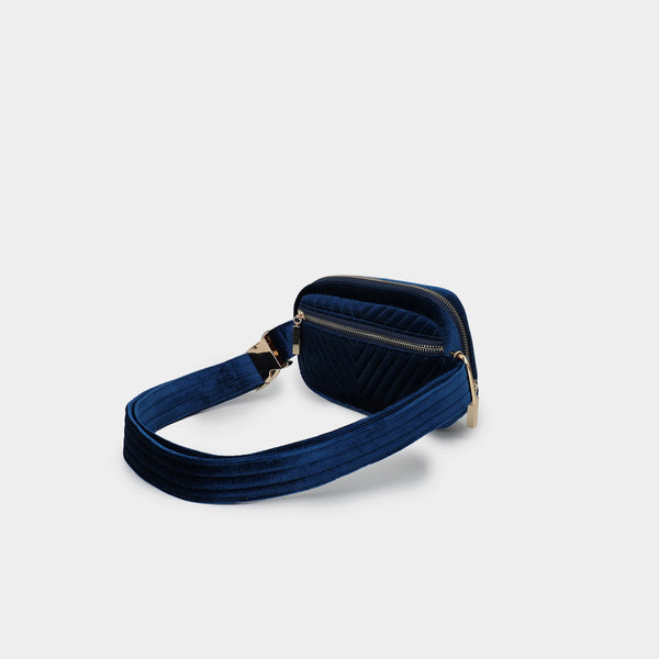 Aerin Velvet Quilted Belt Bag - Navy