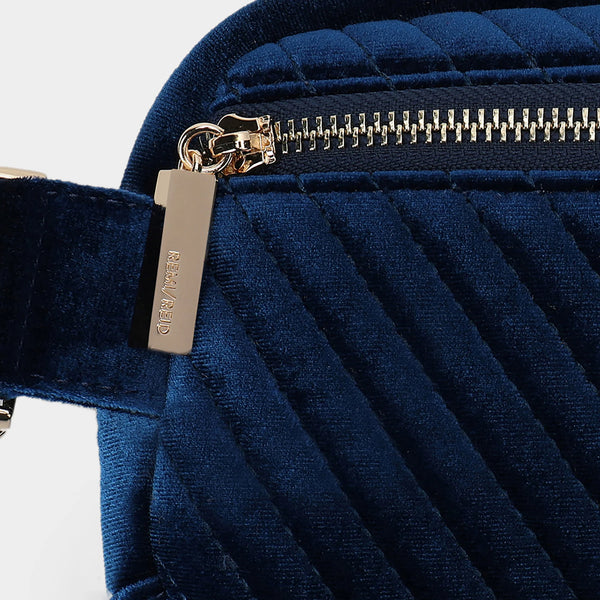 Aerin Velvet Quilted Belt Bag - Navy