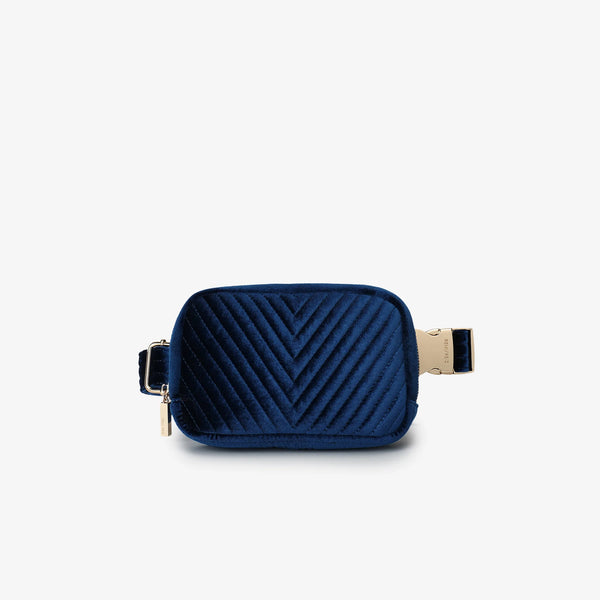 Aerin Velvet Quilted Belt Bag - Navy