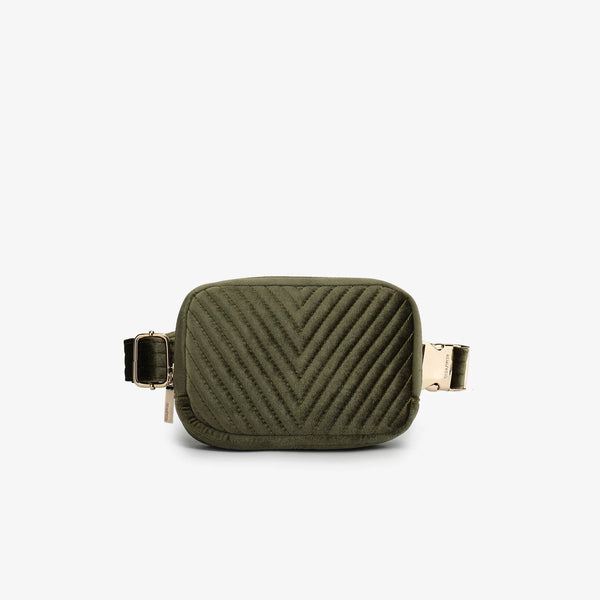 Aerin Velvet Quilted Belt Bag - Olive