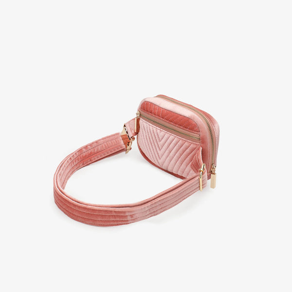 Aerin Velvet Quilted Belt Bag - Pink