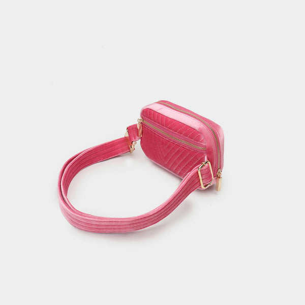 Aerin Velvet Quilted Belt Bag - Hot Pink