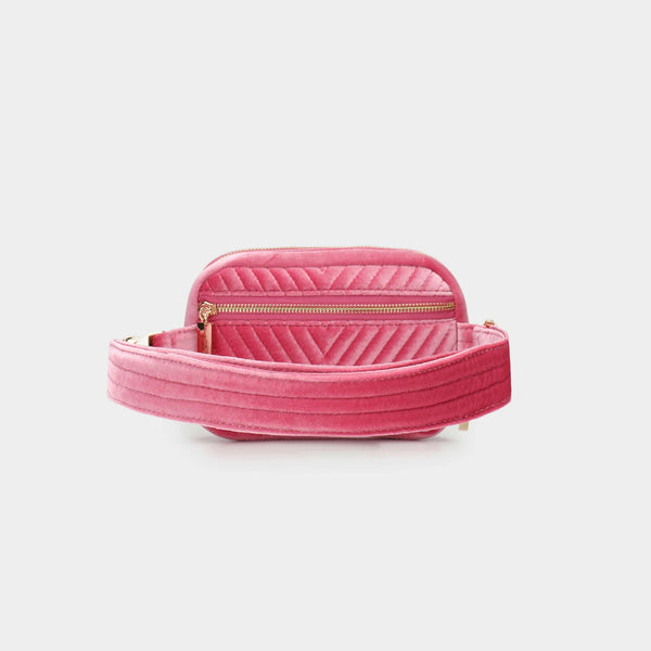 Aerin Velvet Quilted Belt Bag - Hot Pink