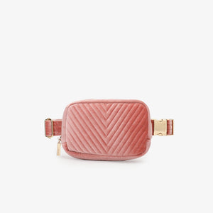 Aerin Velvet Quilted Belt Bag - Pink