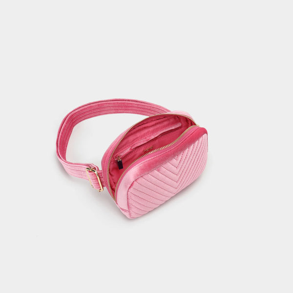 Aerin Velvet Quilted Belt Bag - Hot Pink