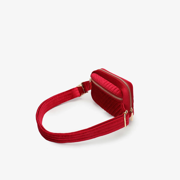 Aerin Velvet Quilted Belt Bag - Red